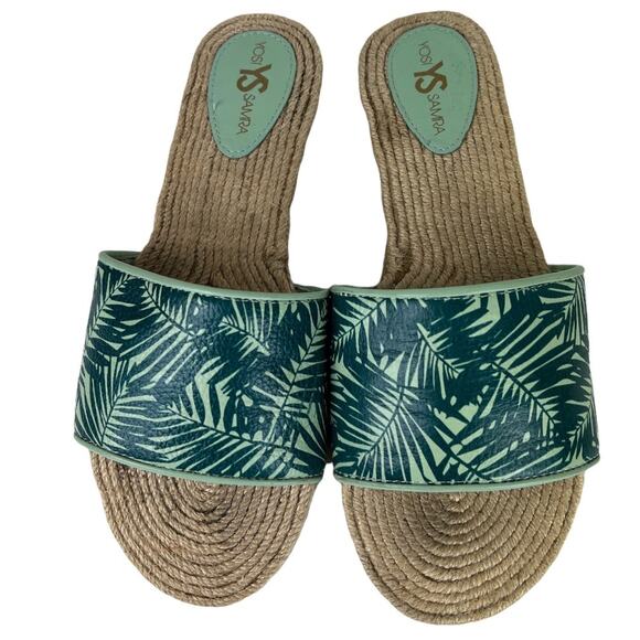 Yosi Samra Reese Espadrille Flat Slide Sandal Palm Print Size 8 - Picture 3 of 7